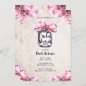 Roze Pioen Mason Pot Rustieke Bruidsdouche Kaart (Voorkant / Achterkant)