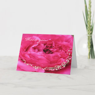 Roze pioen met parels dank je kaart