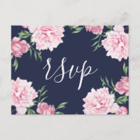 Roze Pioen & Navy Achtergrond | Maaltijdkeuze RSVP