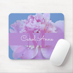 Roze Pioen Paarse Monogram Bloemen Muismat