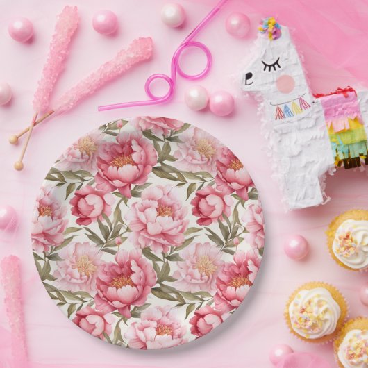 Roze Pioen Papieren Borden Papieren Bordje (Feest)