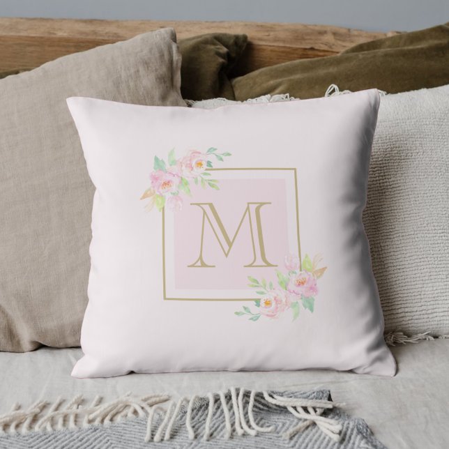 Roze Pioen Personalized Initiaal Kussen (Creator heeft geüpload)