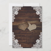 Roze pioen rustieke houten kant bloemenbruiloft kaart (Achterkant)