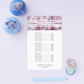 Roze Pioen Script Monogram Salon Service Menu (Enkel)