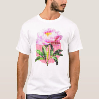 Roze Pioen Stip Mozaïek Bloem Heren T-shirt