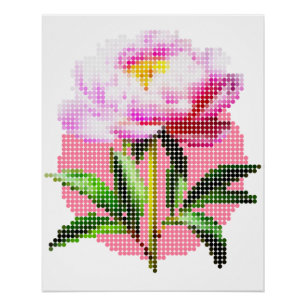 Roze Pioen Stip Mozaïek Bloem Perfect Poster