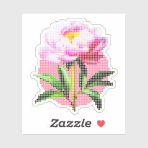 Roze Pioen Stip Mozaïek Bloem Sticker