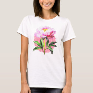 Roze Pioen Stip Mozaïek Bloem T-shirt