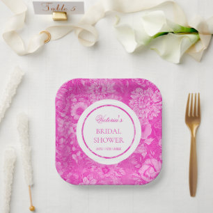 Roze Pioen Toile Bruiloftsborrel  Papieren Bordje