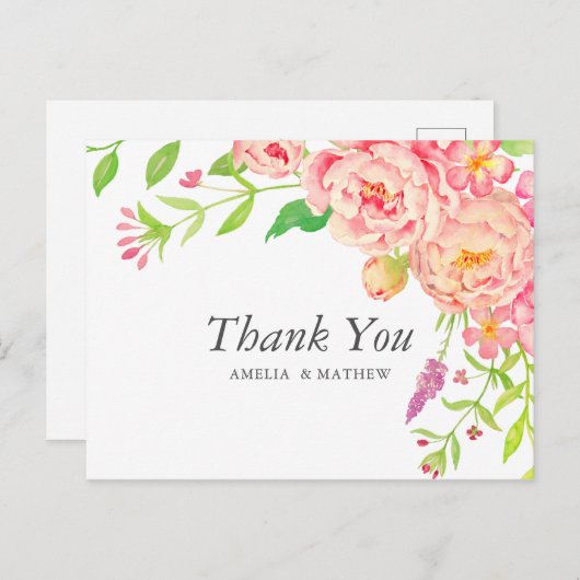 Roze Pioen Trouw Dank Je Briefkaart (Voorkant / Achterkant)