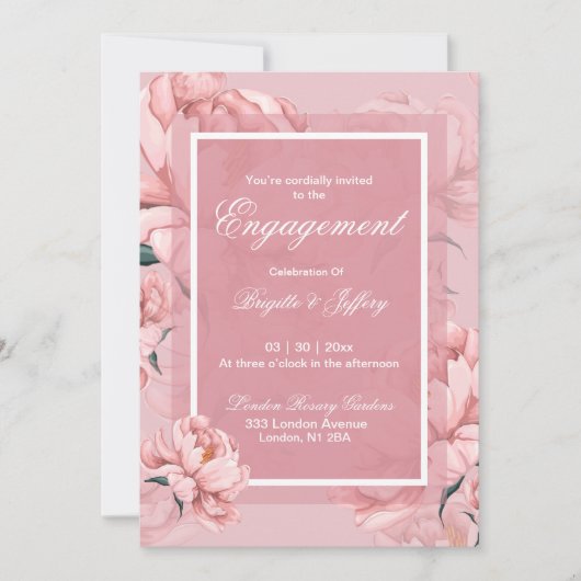 Roze pioen trouw kaart (Voorkant)