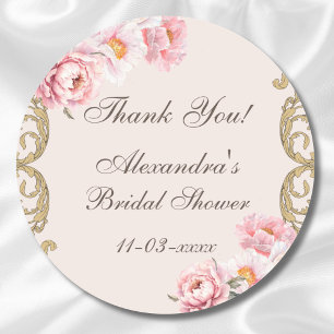 Roze Pioen Vintage Bloemachtige Bruidsdouche Dankj Ronde Sticker