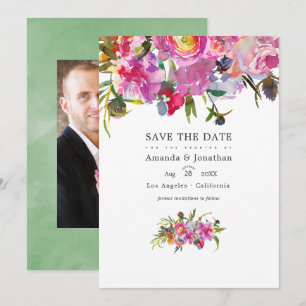 Roze Pioen Watercolor Trouwfoto Vintage Save The Date