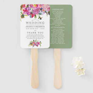 Roze Pioen Watercolor Trouwprogramma met Vintage U Handwaaier