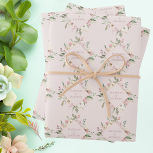 Roze Pioen Waterverf Bloemige Lente Bruiloft Inpakpapier Vel