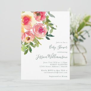 Roze Pioen Waterverf Elegante Baby Shower Meisje Kaart