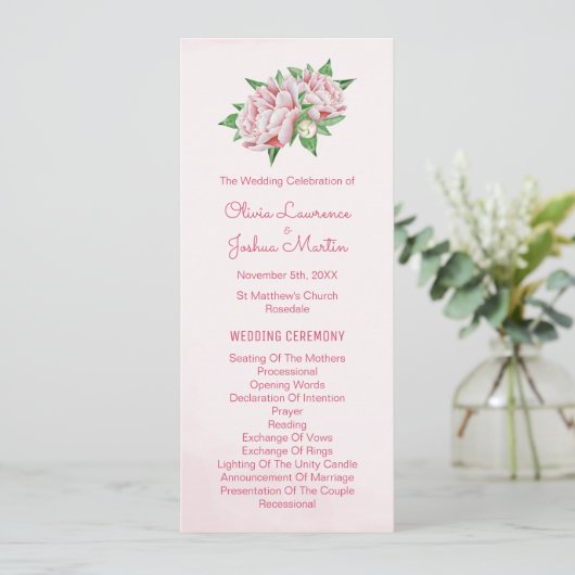 Roze Pioen Waterverf Trouwprogramma's Programma (Staand voorkant)