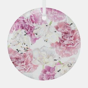Roze Pioen Witte Tulp  Glas Ornament