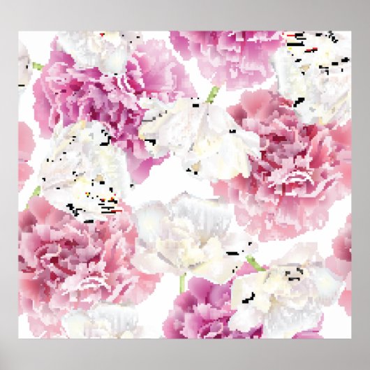 Roze Pioen Witte Tulp Poster (Voorkant)