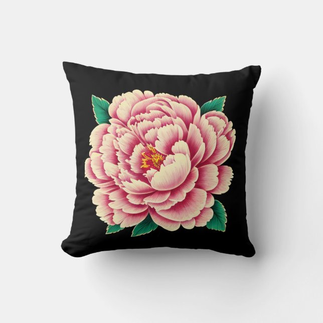 roze pioenbloem kussen (Voorkant)