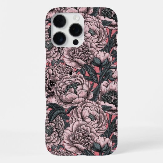 Roze pioenbloemen en motten iPhone hoesje (Achterkant)