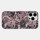 Roze pioenbloemen en motten iPhone hoesje (Achterkant horizontaal)