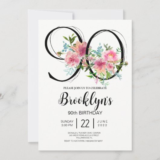 Roze Pioenen 90ste verjaardag Kaart (Voorkant)