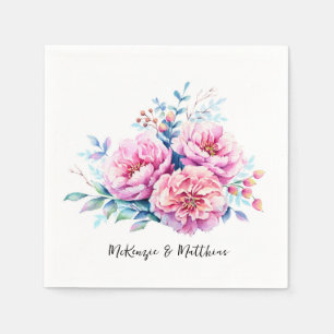 Roze Pioenen Airy Waterverf Bloemen Bruiloft Servet