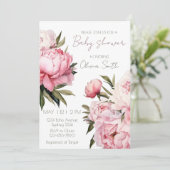 Roze Pioenen baby shower Kaart (Staand voorkant)
