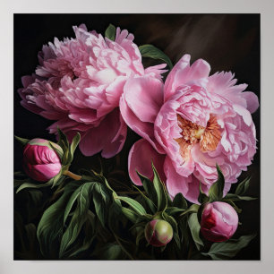 Roze Pioenen Bloem Art Print Poster