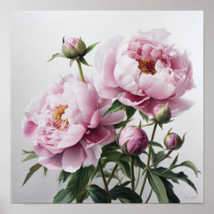 Roze Pioenen Bloem Art Print Poster
