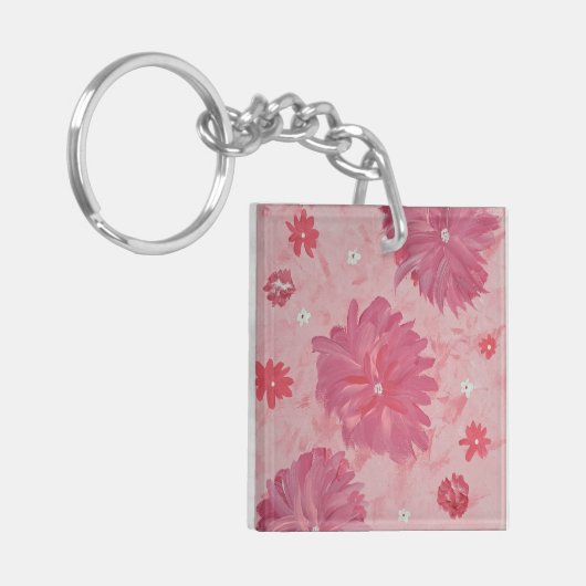 Roze Pioenen Bloemen Acryl Vierkante Sleutelhanger (Voorkant Links)