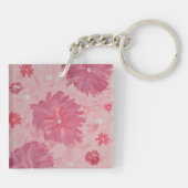 Roze Pioenen Bloemen Acryl Vierkante Sleutelhanger (Achterkant)