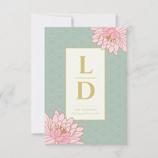 ROZE PIOENEN CHINOISERIE BRUILOFT UITNODIGING (Voorkant)