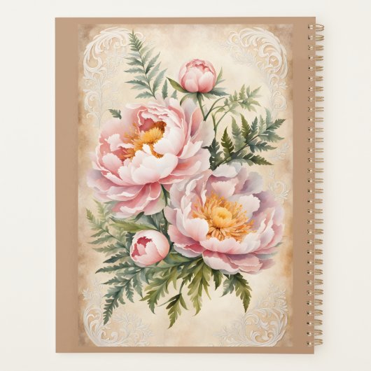 Roze Pioenen en Kant  Planner (Achterkant)