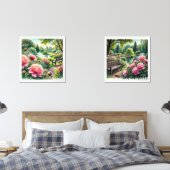 Roze pioenen in het park Waterverf Print Set (Slaapkamer)