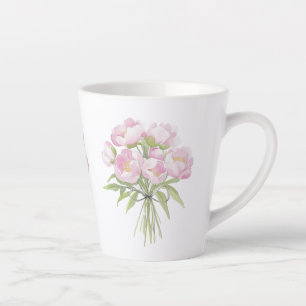 Roze pioenen met strik keramiek latte mok
