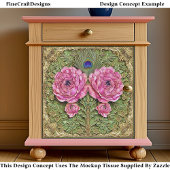 Roze pioenen & pauwveren Tegel EH6 Decoupage Tissuepapier