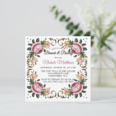 Roze pioenen rococo Lijst brunch & bubbels Kaart (Staand voorkant)