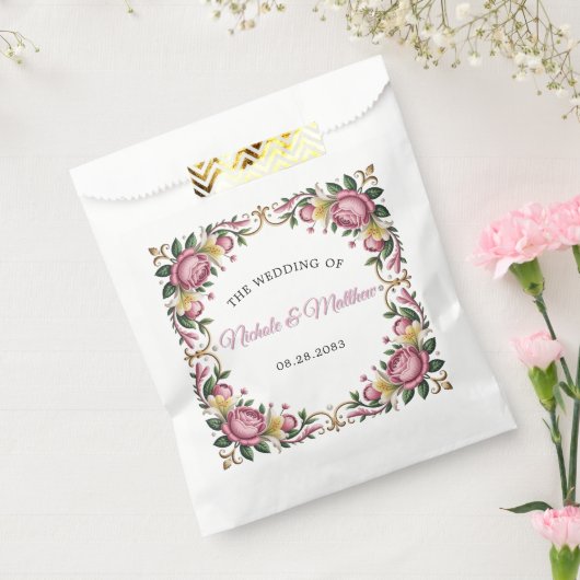 Roze Pioenen Rococo Lijst Huwelijksgunst Bedankzakje (Gezegeld)