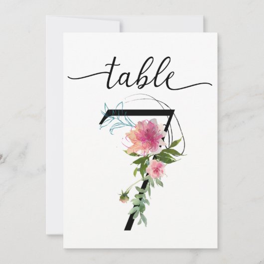 Roze Pioenen Tabel zeven Tafelnummer (Voorkant)