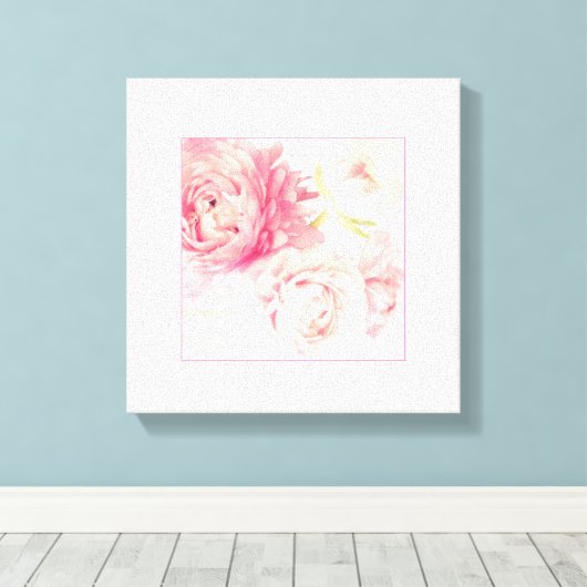 Roze Pioenen Uitgerekt Verpakt Canvas Art Print (Insitu (Houten vloer))