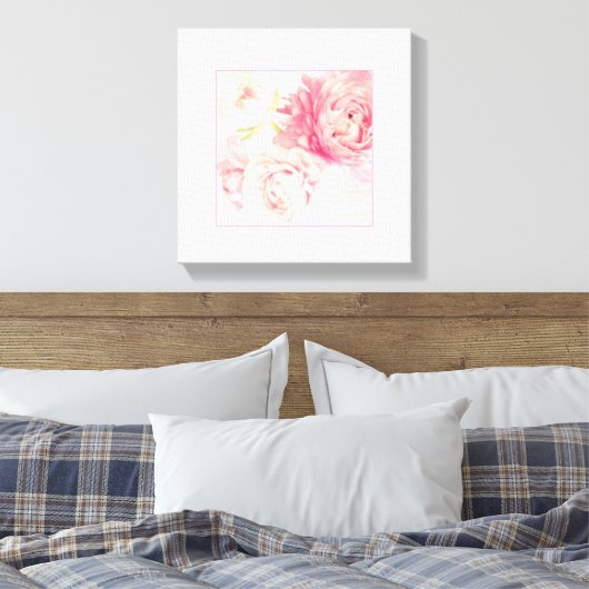 Roze Pioenen Uitgerekt Verpakt Canvas Art Print (Insitu (Slaapkamer))