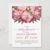 Roze Pioenen Waterverf Baby shower Kaart (Voorkant)