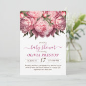 Roze Pioenen Waterverf Baby shower Kaart (Staand voorkant)