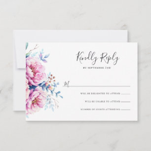 Roze pioenen   Waterverf Floral RSVP-kaart RSVP Kaartje