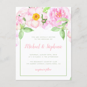 Roze pioenen Waterverf Floral Spring Wedding Uitnodiging Briefkaart