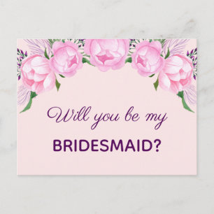 Roze pioenen Wil je mijn bruidsmeisje zijn Uitnodiging Briefkaart