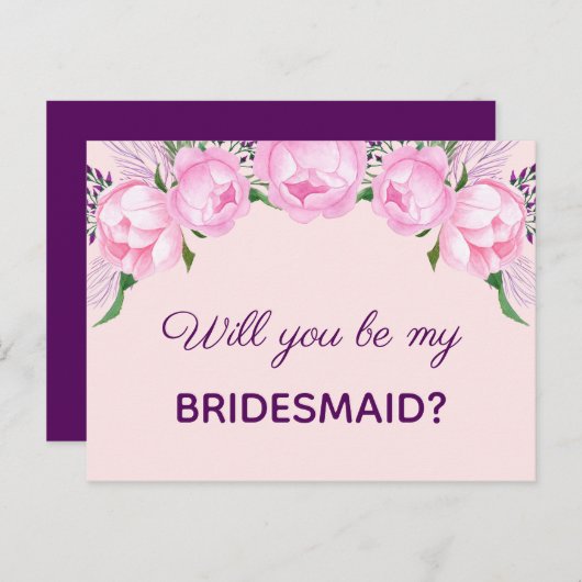 Roze pioenen | Wil je mijn bruidsmeisje zijn Uitnodiging Briefkaart (Voorkant / Achterkant)
