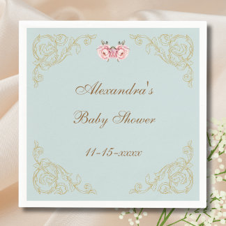 Roze Pioenrococo Flowers Baby shower Servet